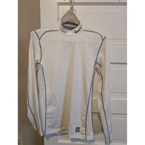 Nike Pro Combat Hyperwarm Mens Small White Mock Neck Long Sleeve Fitted Shirt